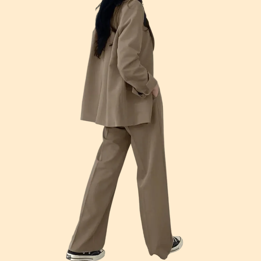 Gestructureerde en chique dames set met comfortabele blazer en broek