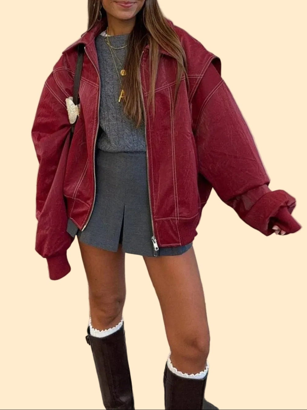 Trendy Oversized Leather Jacket