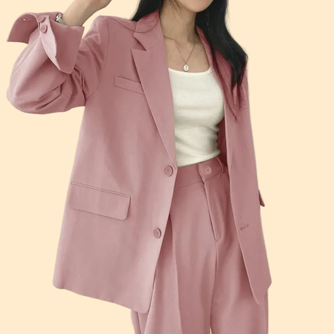 Gestructureerde en chique dames set met comfortabele blazer en broek