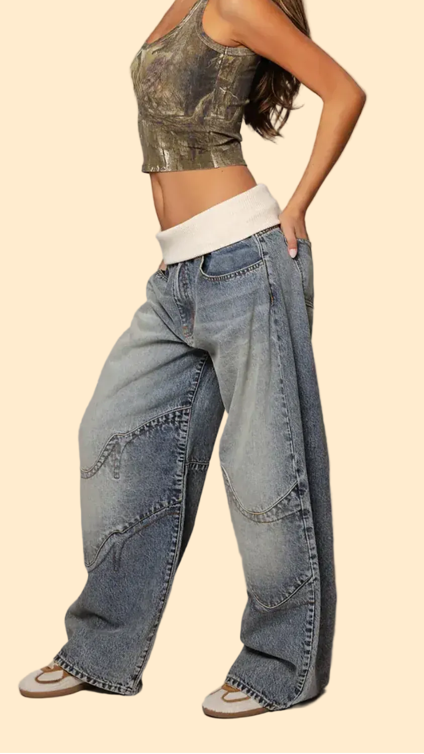 Vintage Blue Fold-Over Jeans