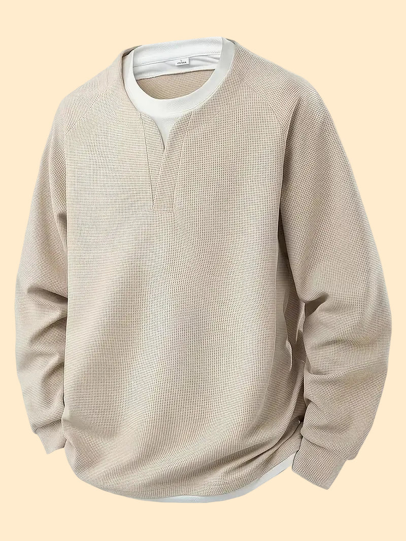 Heren Longsleeve 2-in-1 layered look met waffle knit