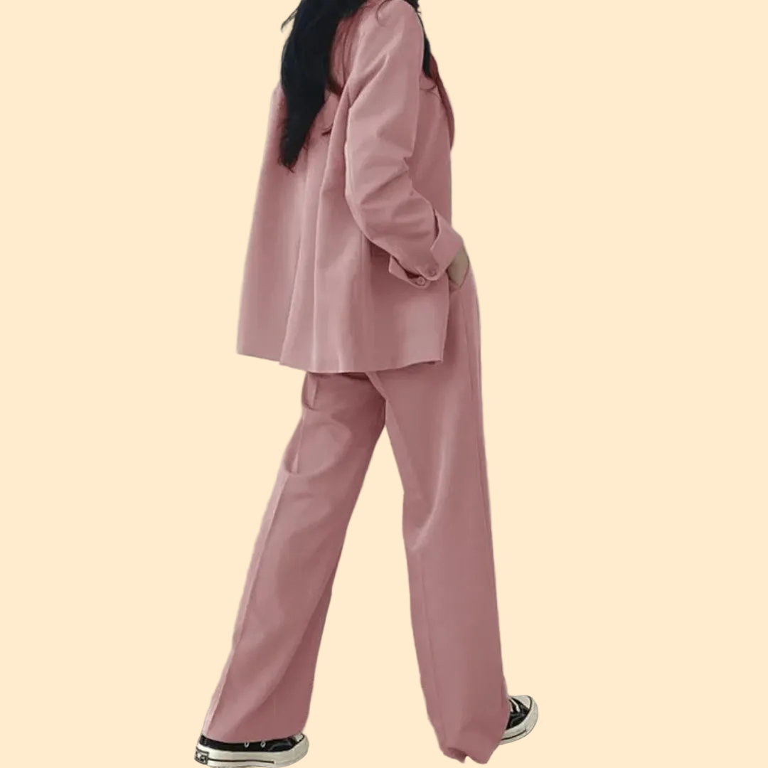 Gestructureerde en chique dames set met comfortabele blazer en broek