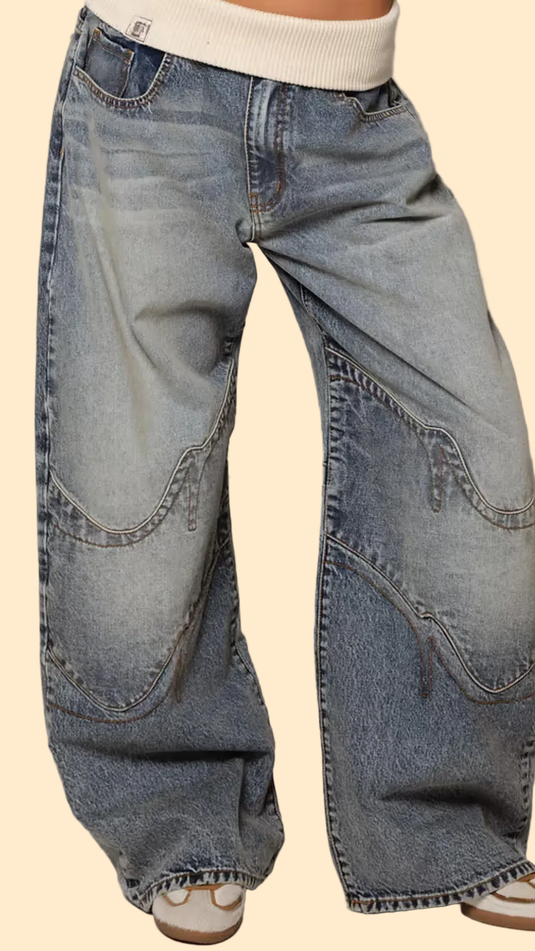 Vintage Blue Fold-Over Jeans