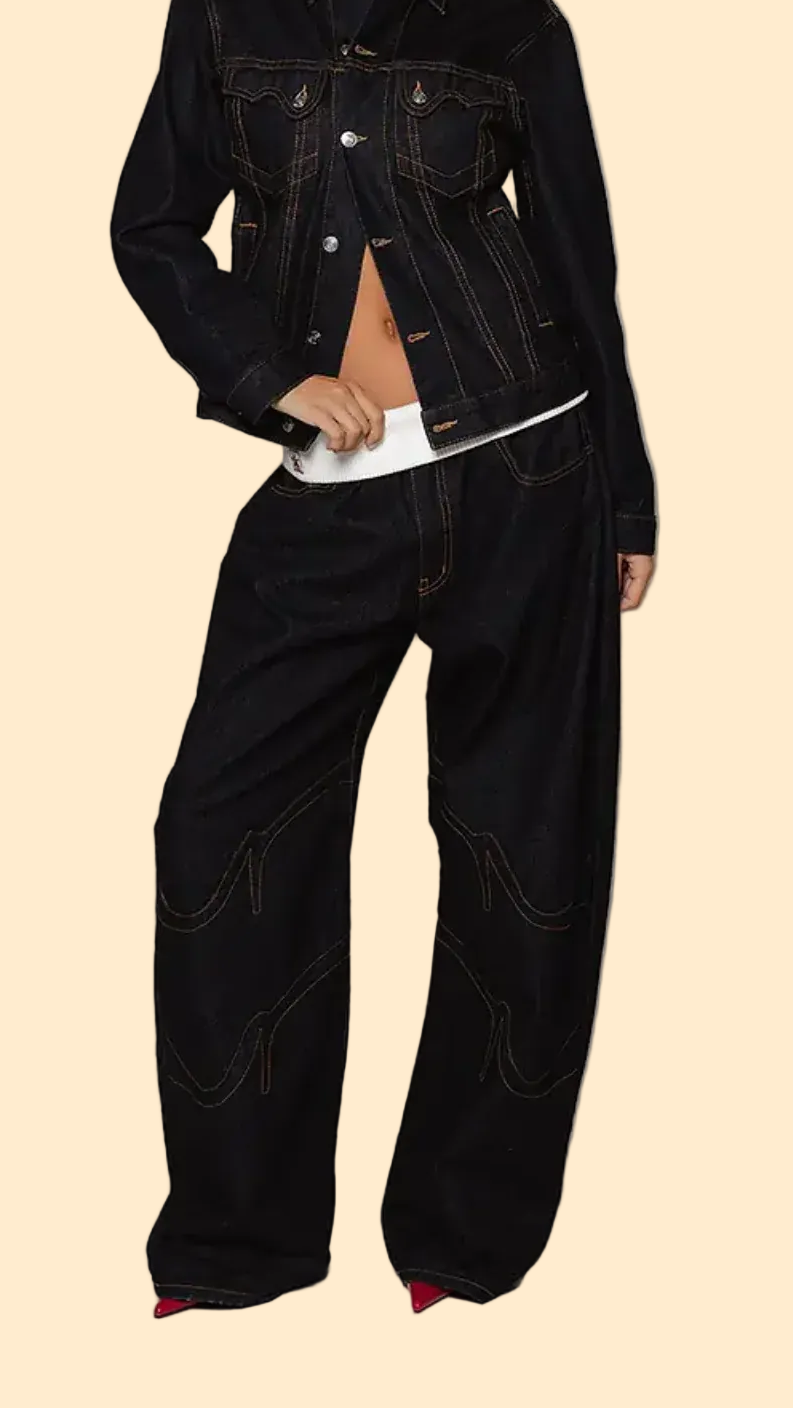 Black Fold-Over Jeans