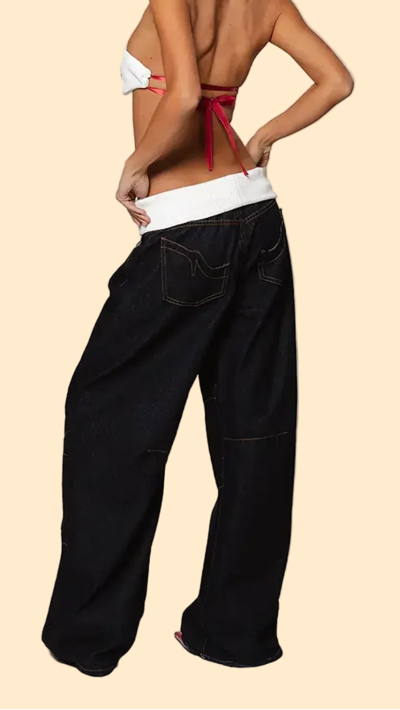 Black Fold-Over Jeans