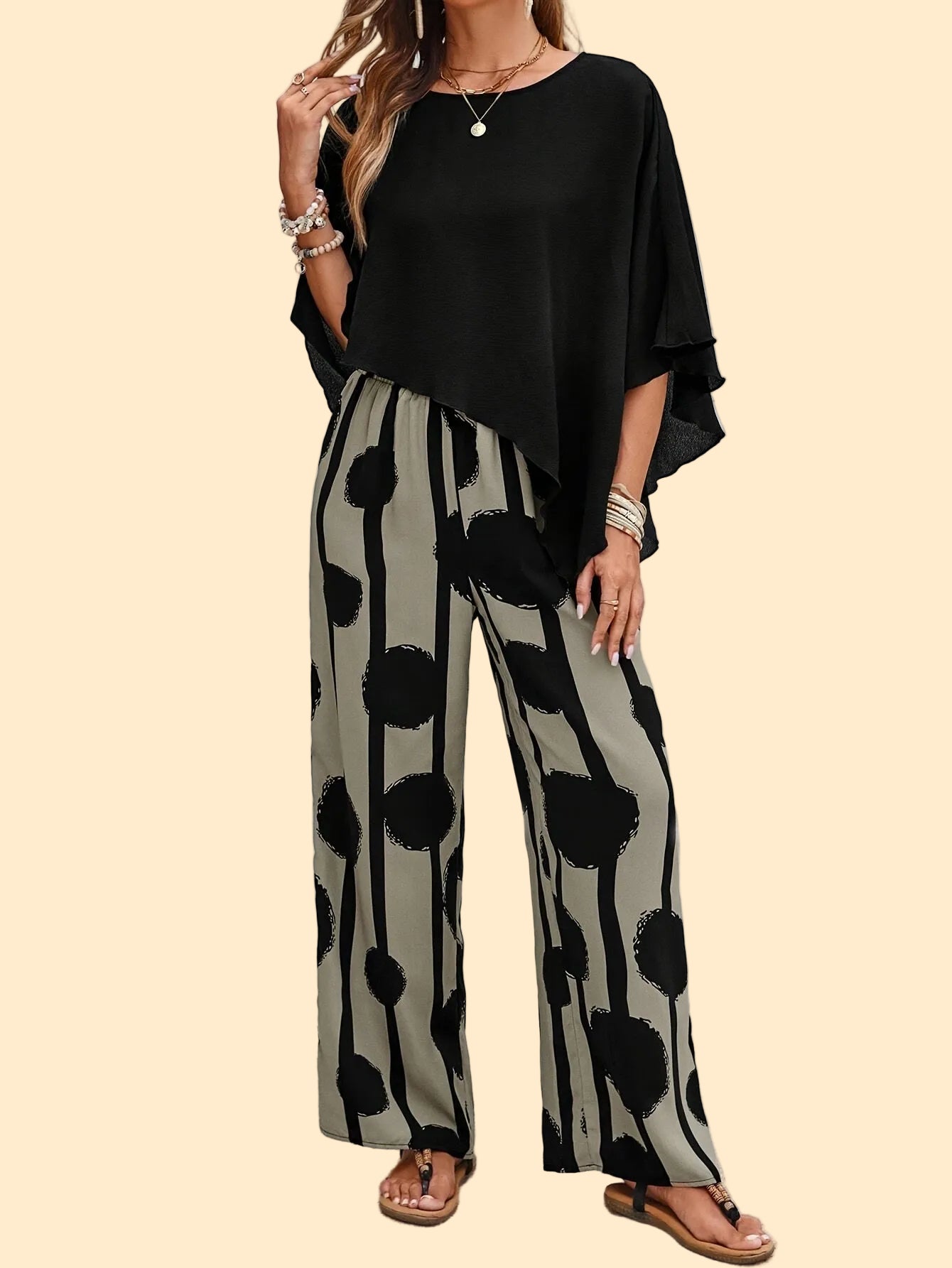 Elegante Set met Wijde Broek en Flow Top