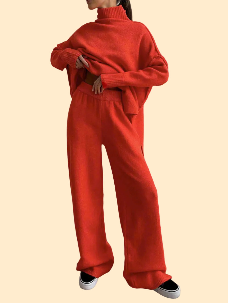 Elegante vrouwen set met zachte gebreide afwerking