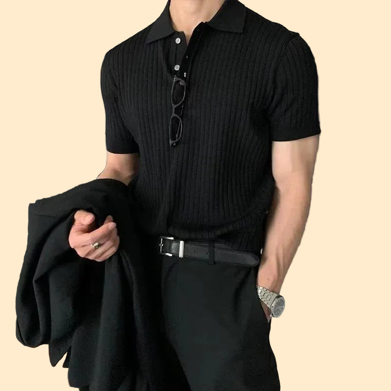 Textured Knit Lapel Polo