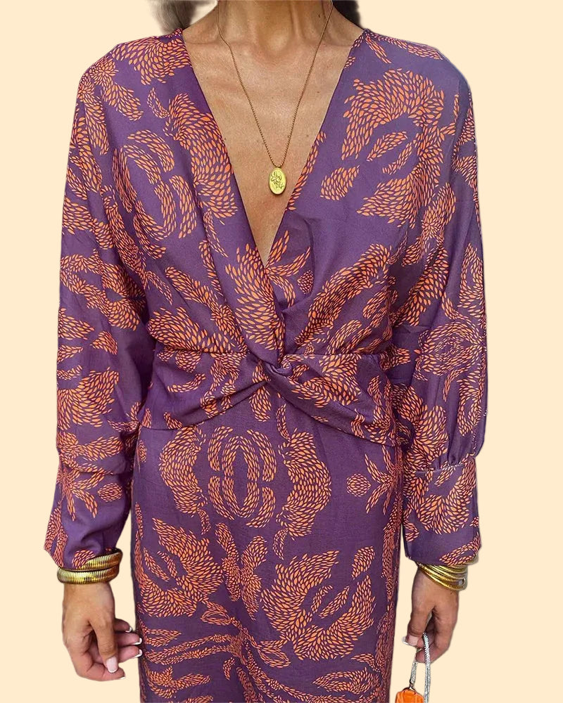 Elegante Dames Midi Jurk met Print
