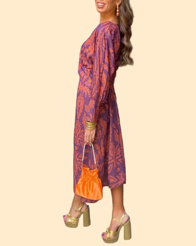 Elegante Dames Midi Jurk met Print
