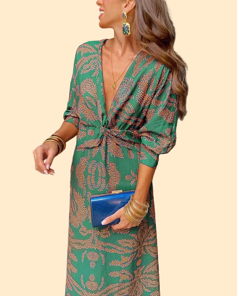 Elegante Dames Midi Jurk met Print