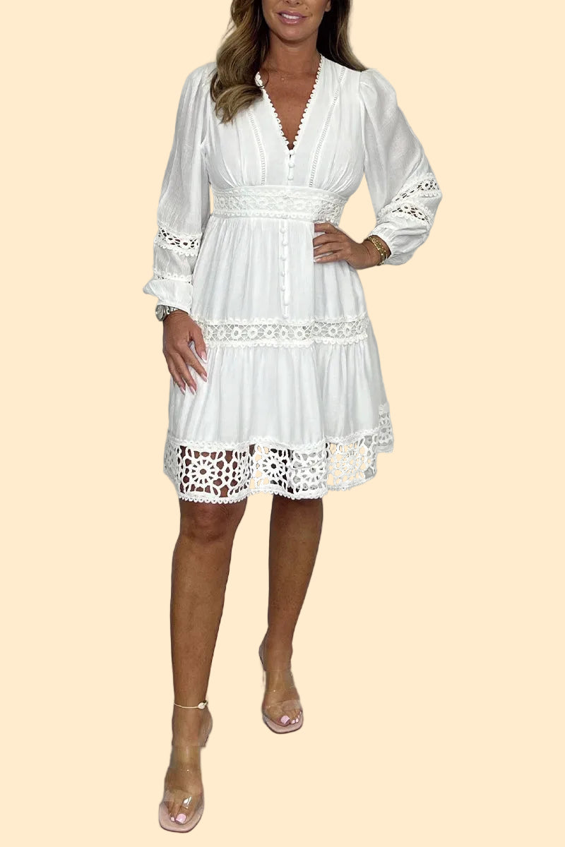 Comfortabele kanten jurk met V-hals