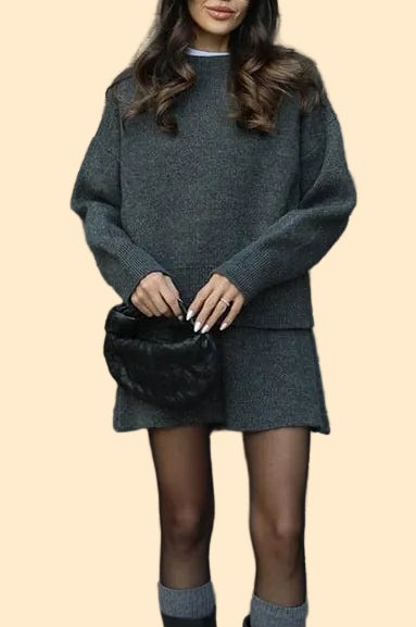Cozy Knit Two-Piece Sweater & Skirt Set