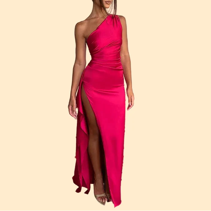 Elegante One-Shoulder Avondjurk met Hoge Split