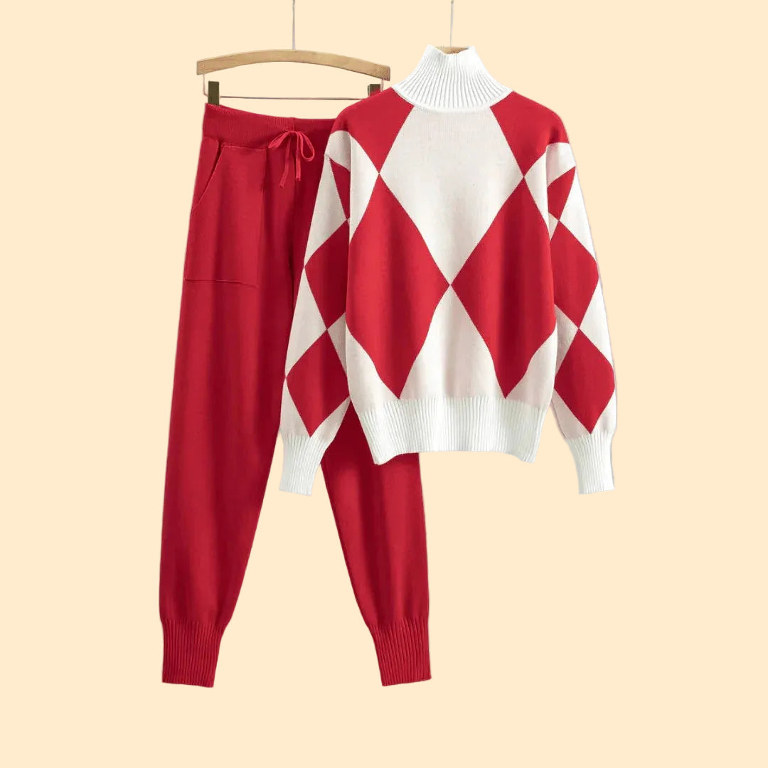 Comfortabele Geruite Dames Coltrui Set