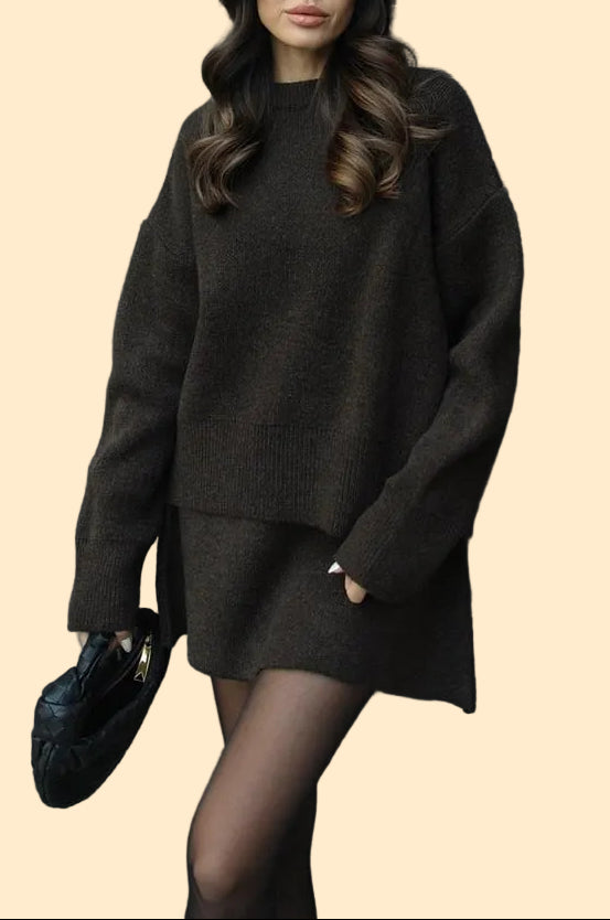 Cozy Knit Two-Piece Sweater & Skirt Set