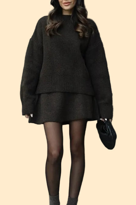 Cozy Knit Two-Piece Sweater & Skirt Set