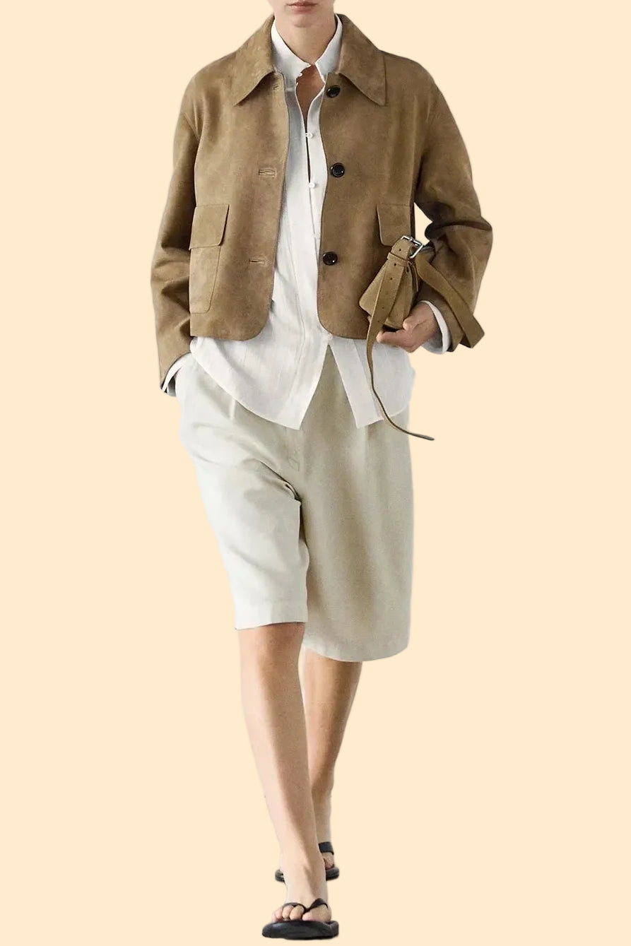 Getailleerde Dames Jas met Suede Look en Korte Pasvorm
