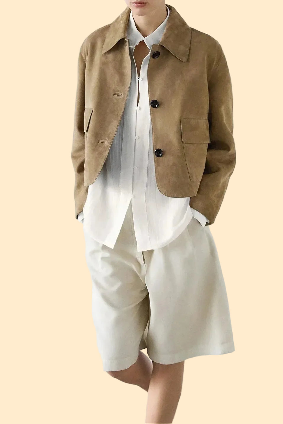 Getailleerde Dames Jas met Suede Look en Korte Pasvorm