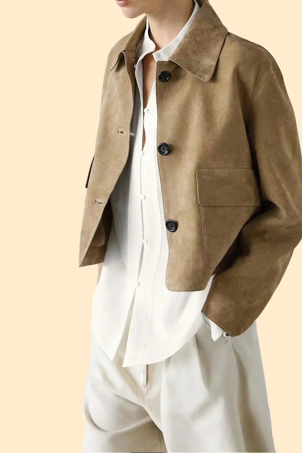 Getailleerde Dames Jas met Suede Look en Korte Pasvorm