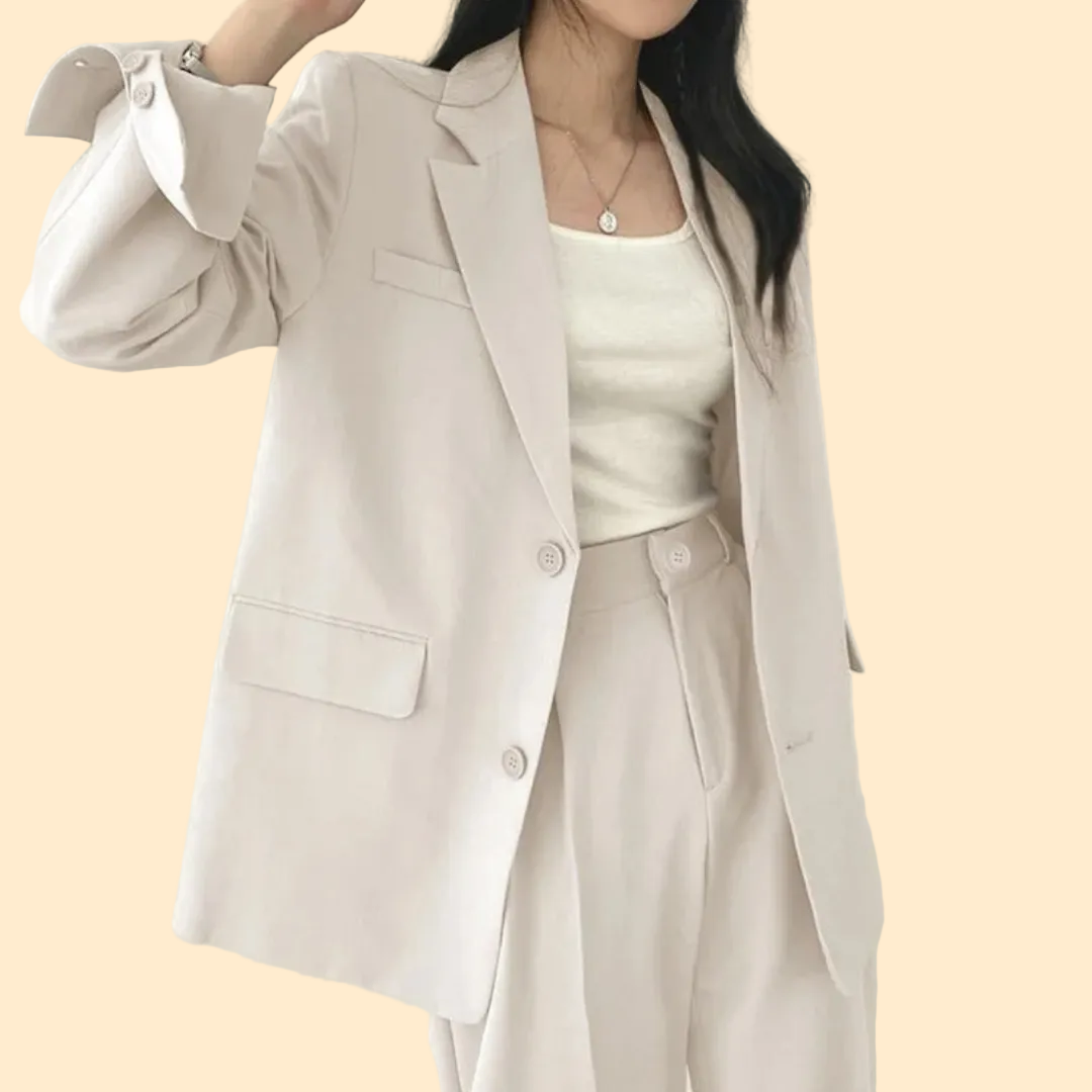 Gestructureerde en chique dames set met comfortabele blazer en broek