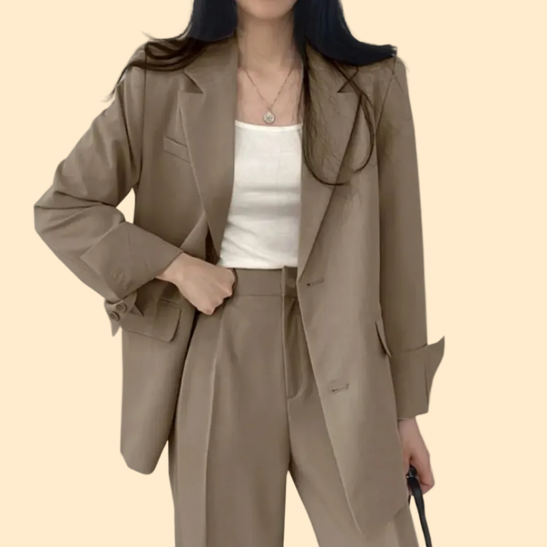 Gestructureerde en chique dames set met comfortabele blazer en broek