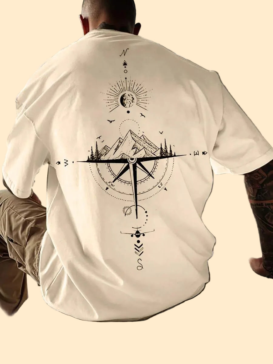 Oversized Compas/Mountain Design T-shirt
