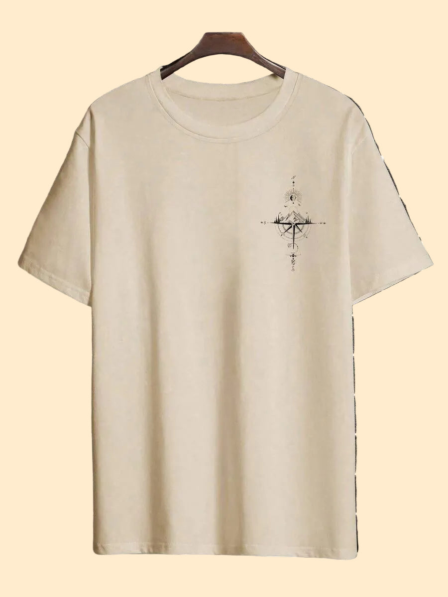 Oversized Compas/Mountain Design T-shirt
