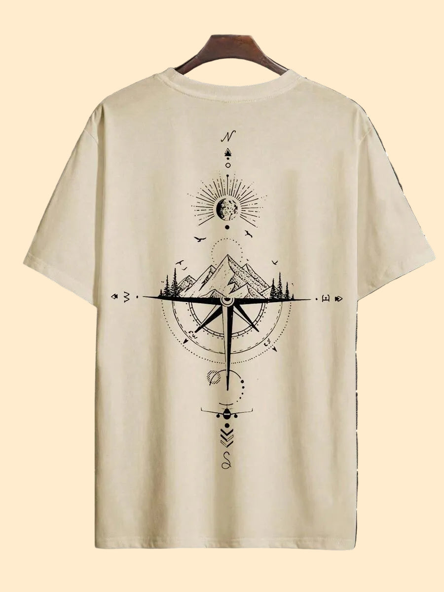 Oversized Compas/Mountain Design T-shirt
