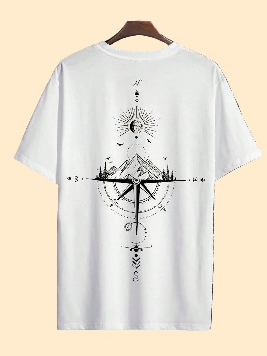 Oversized Compas/Mountain Design T-shirt