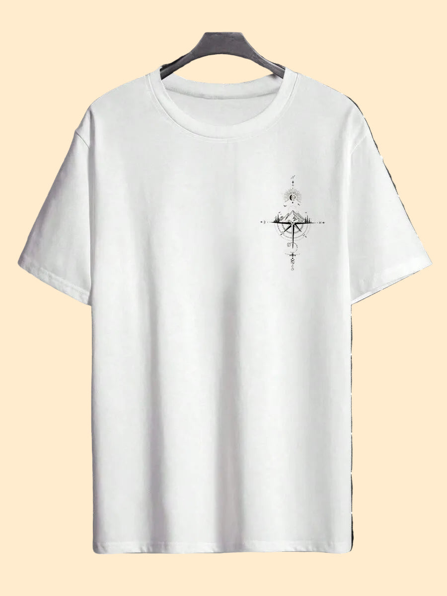 Oversized Compas/Mountain Design T-shirt