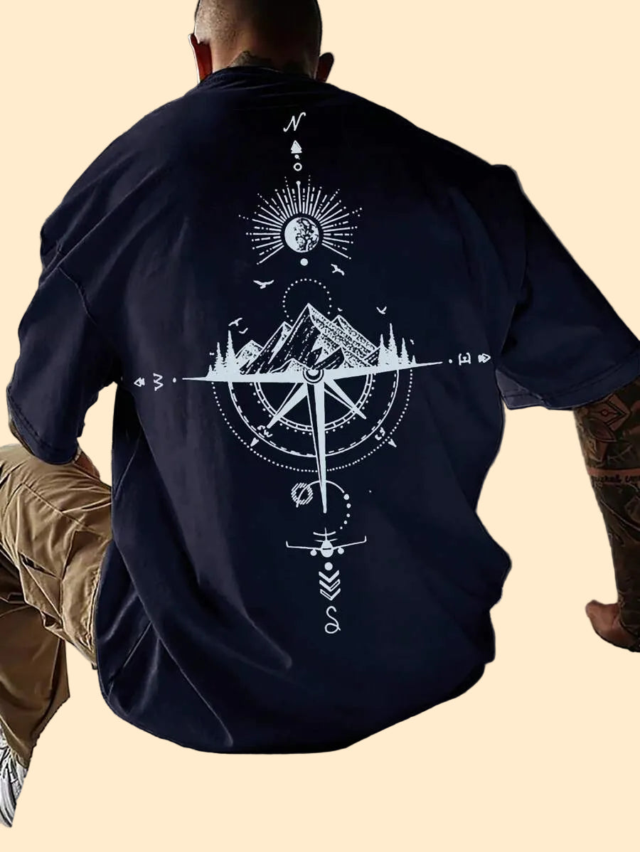 Oversized Compas/Mountain Design T-shirt