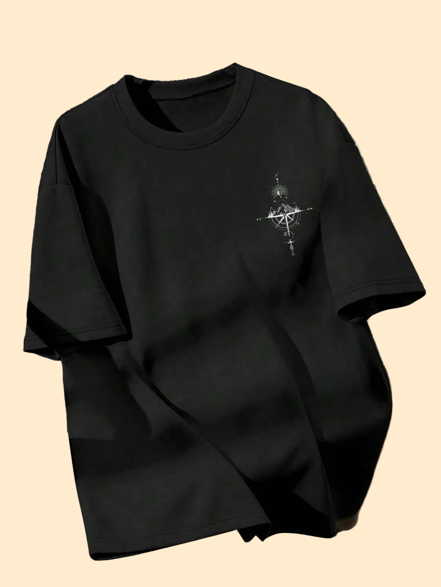 Oversized Compas/Mountain Design T-shirt