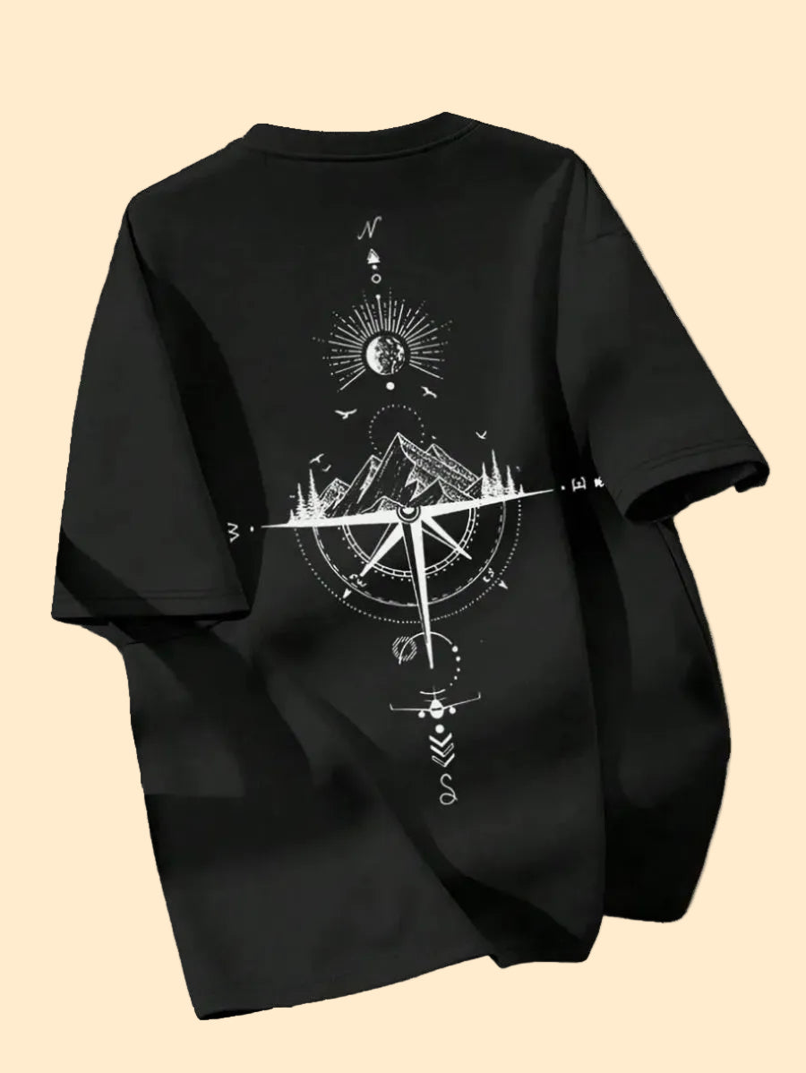 Oversized Compas/Mountain Design T-shirt