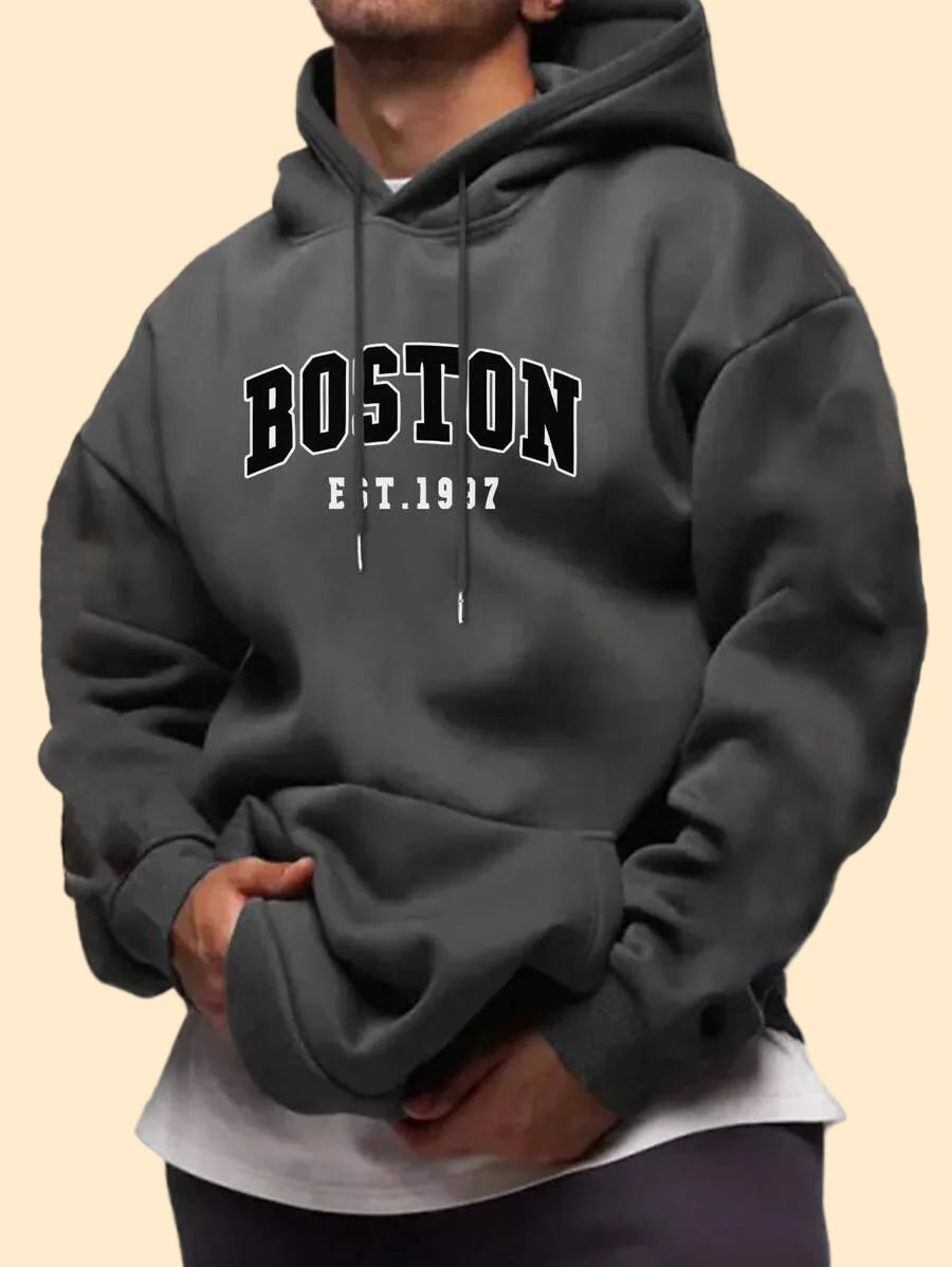 Boston Print Casual Hoodie