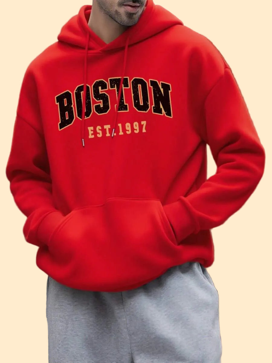 Boston Print Casual Hoodie