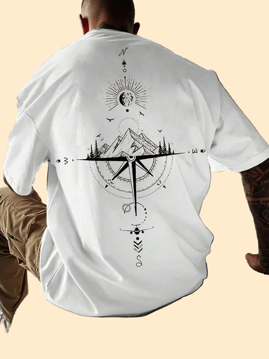 Oversized Compas/Mountain Design T-shirt