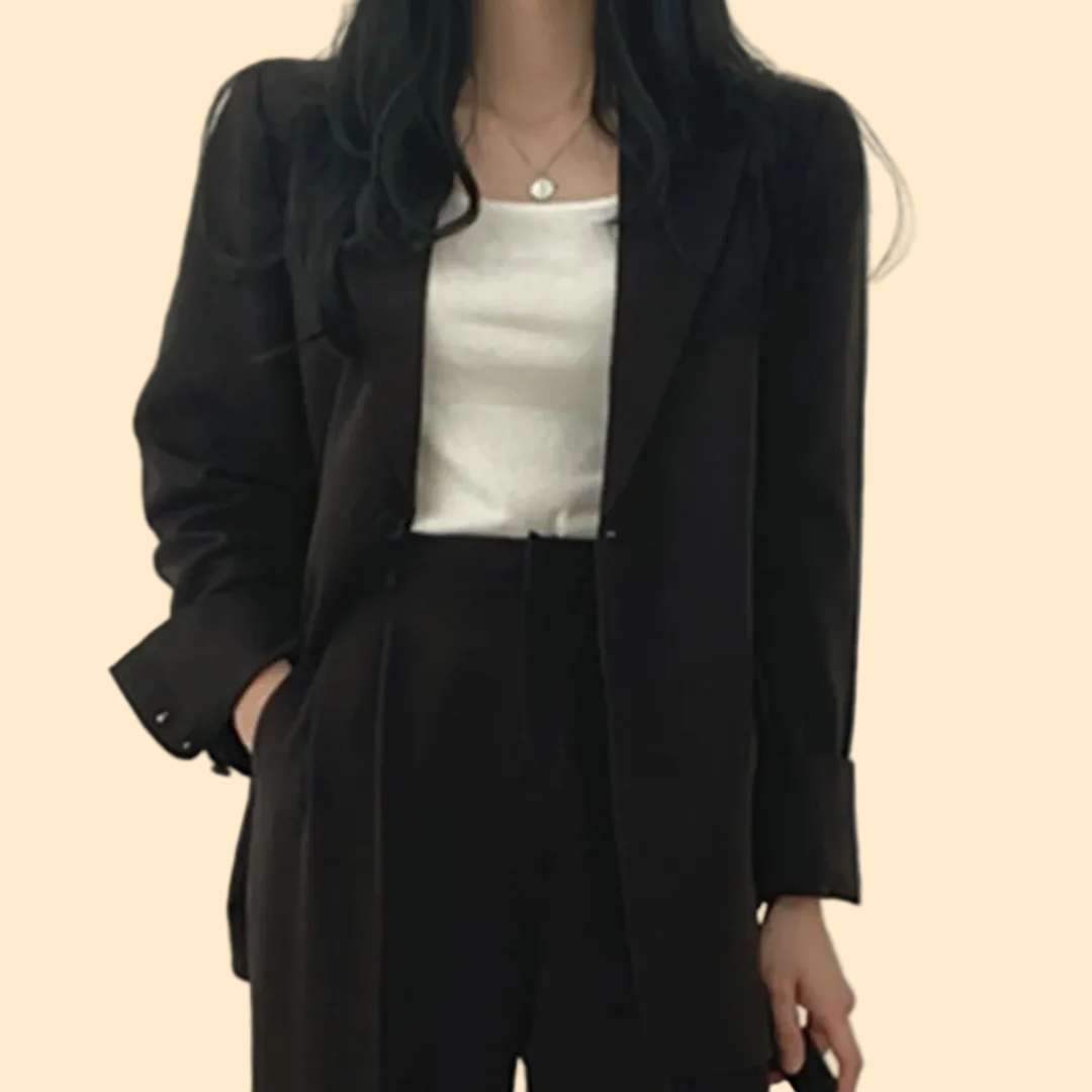 Gestructureerde en chique dames set met comfortabele blazer en broek
