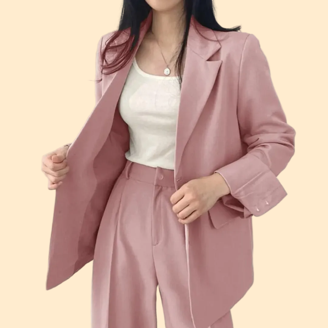 Gestructureerde en chique dames set met comfortabele blazer en broek