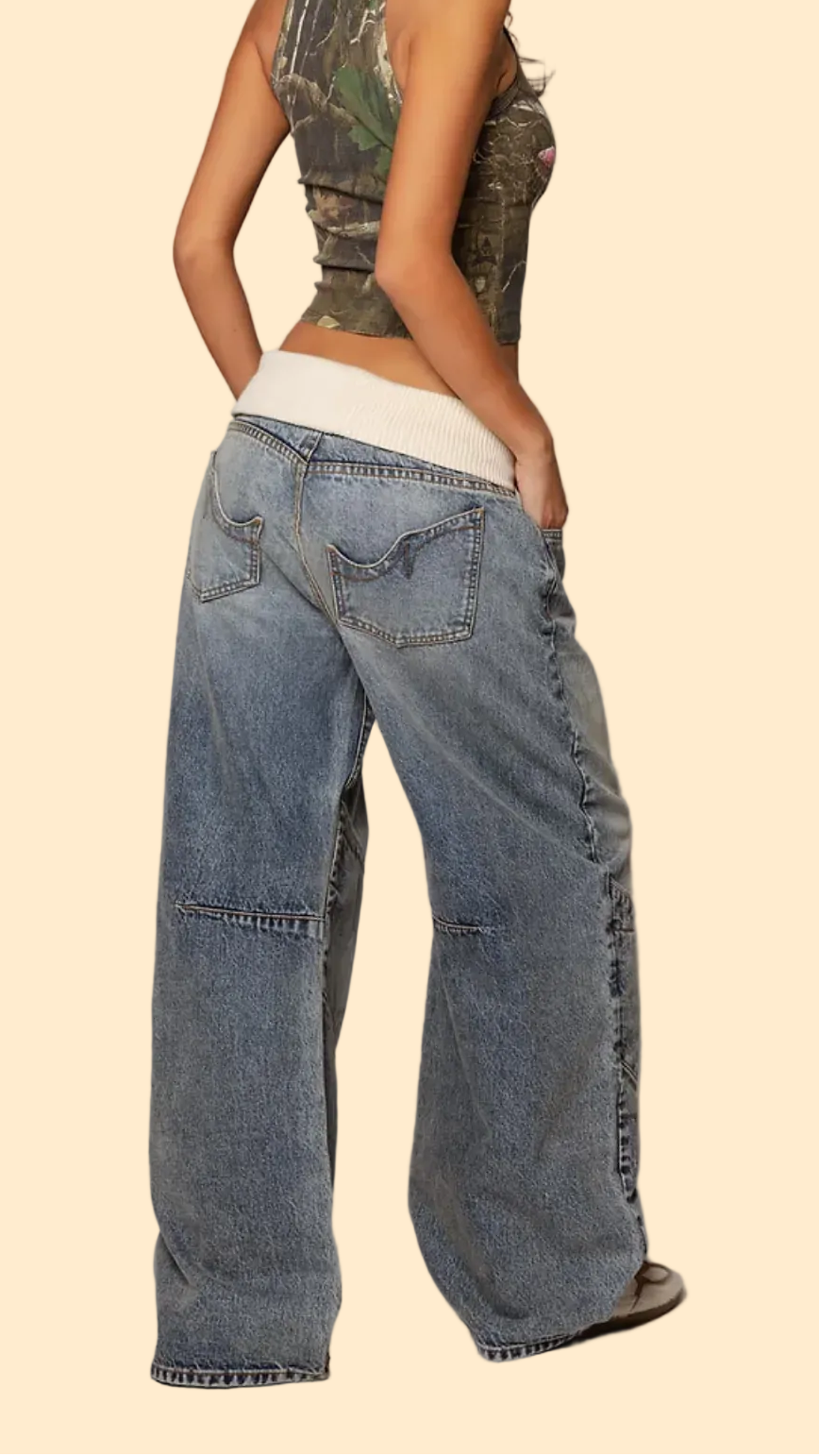 Vintage Blue Fold-Over Jeans