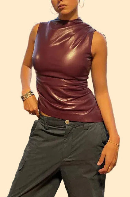 Red or Black Vegan Leather Top