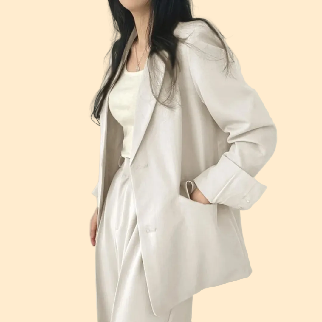 Gestructureerde en chique dames set met comfortabele blazer en broek