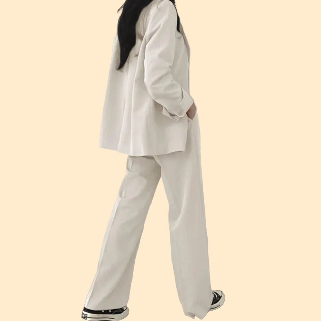 Gestructureerde en chique dames set met comfortabele blazer en broek