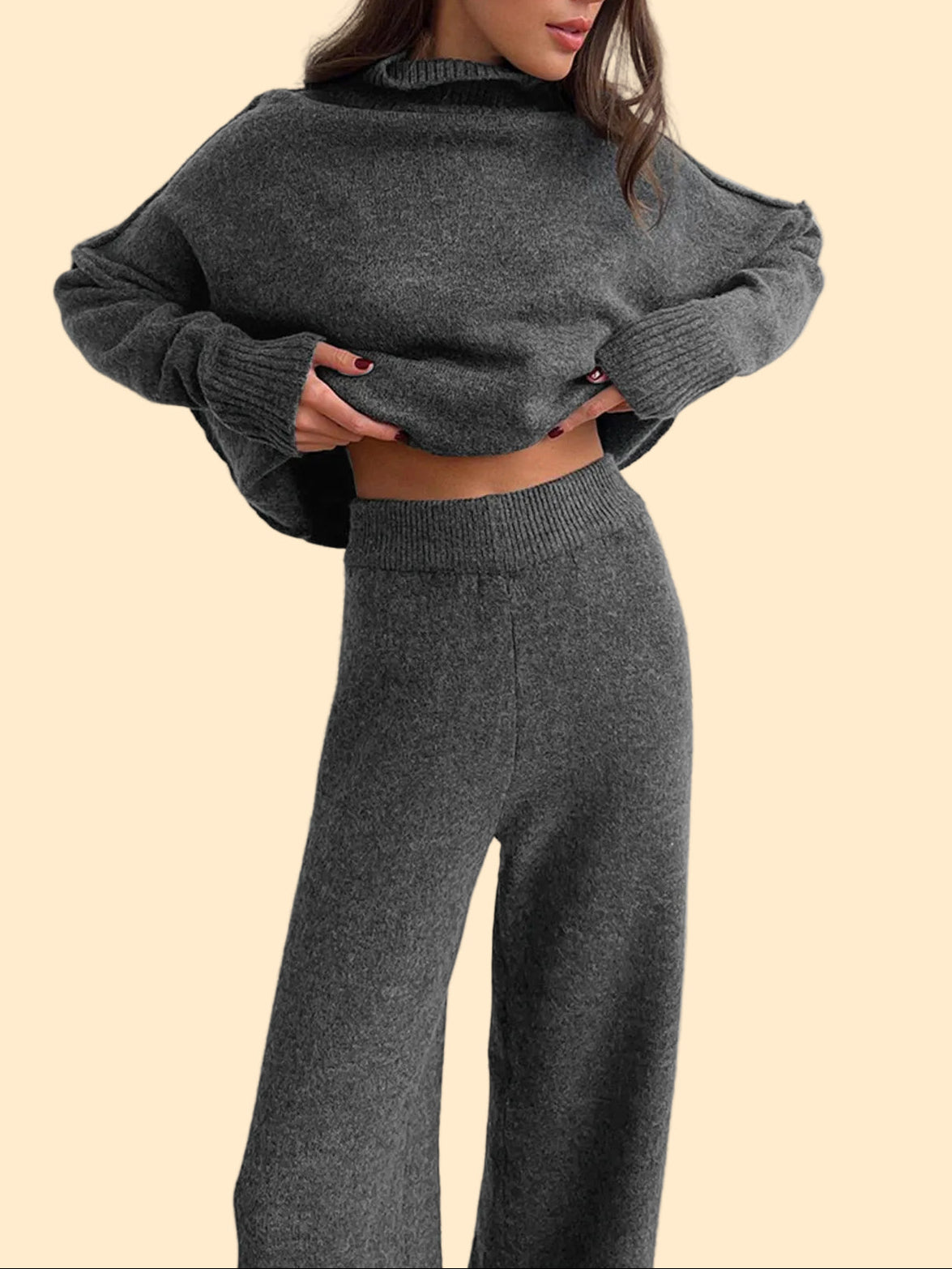 Elegante vrouwen set met zachte gebreide afwerking