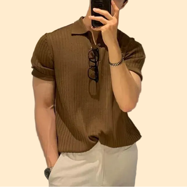 Textured Knit Lapel Polo
