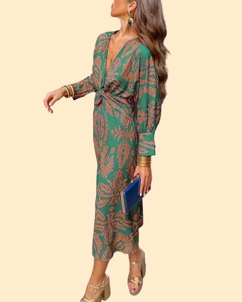 Elegante Dames Midi Jurk met Print