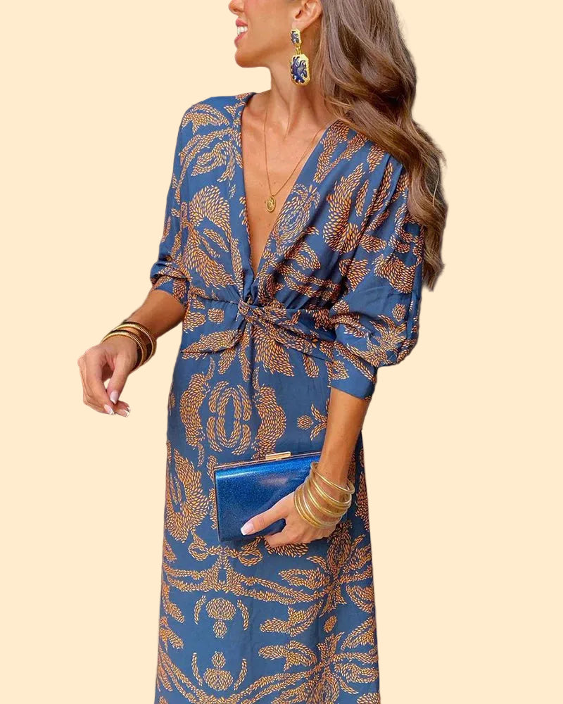 Elegante Dames Midi Jurk met Print