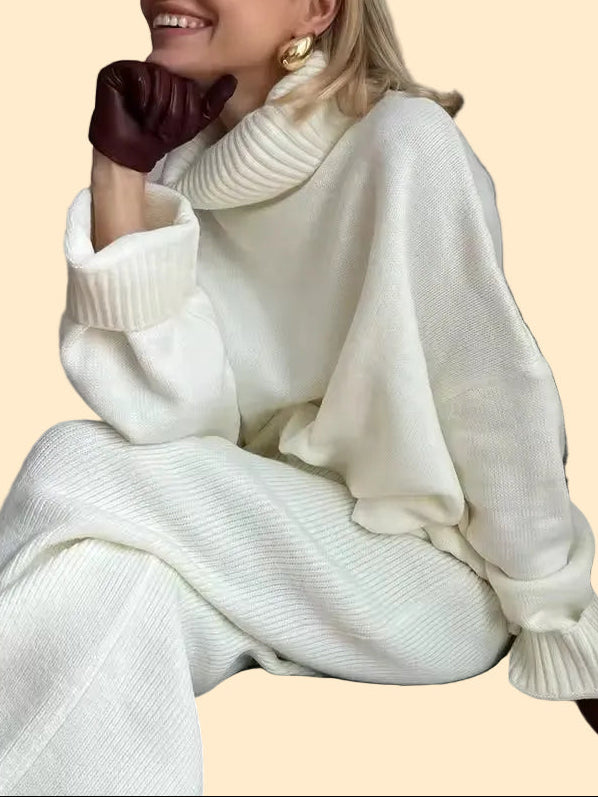 Oversized Dames Gebreide Set met Coltrui en Lange Rok