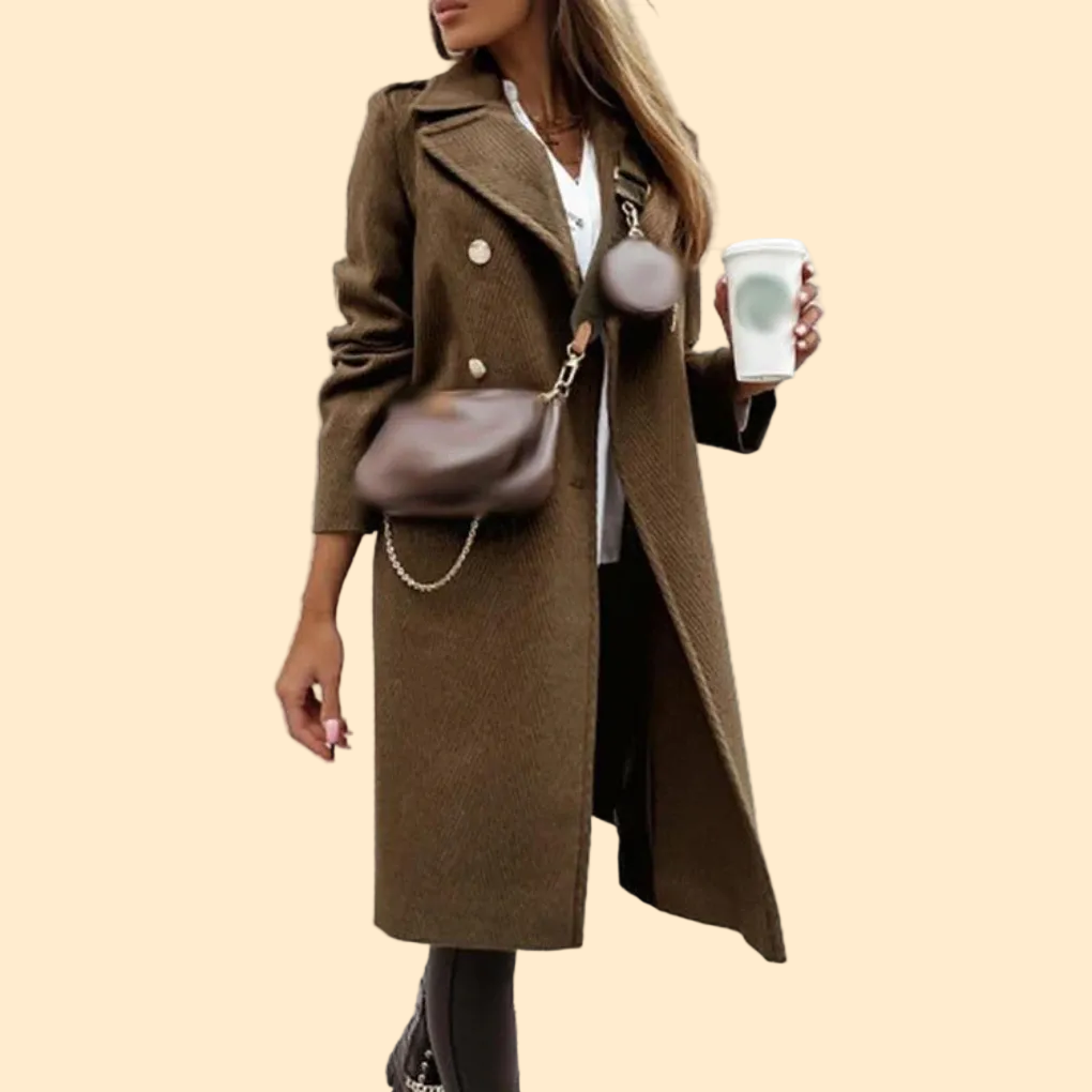 Chic Women's Long Coat with Lapel Collar and Buttons