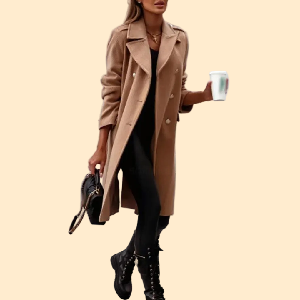 Chic Women's Long Coat with Lapel Collar and Buttons